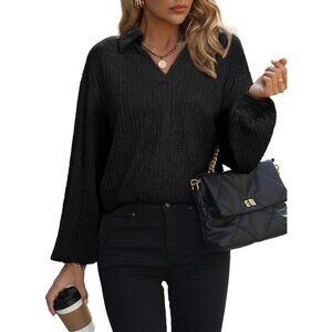 Women's Polo Shirts Long Sleeve Fashion Fall Textured Tops for Women Blouses